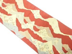 アンティーク　霞に花唐草・古典柄織り出し名古屋帯（着用可）